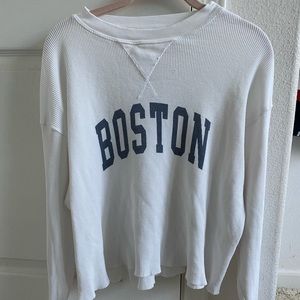 brandy melville boston white waffle thermal top